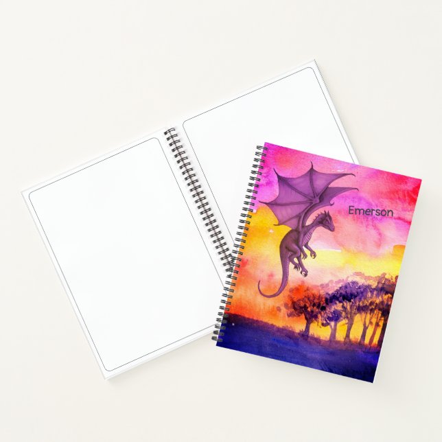 Carnet Aquarelle vive violet magique Dragon volant (Intérieur)