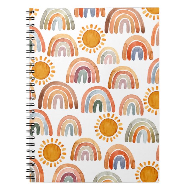 Carnet Aquarelle Whimsical Boho Rainbow et Sun Kids (Devant)