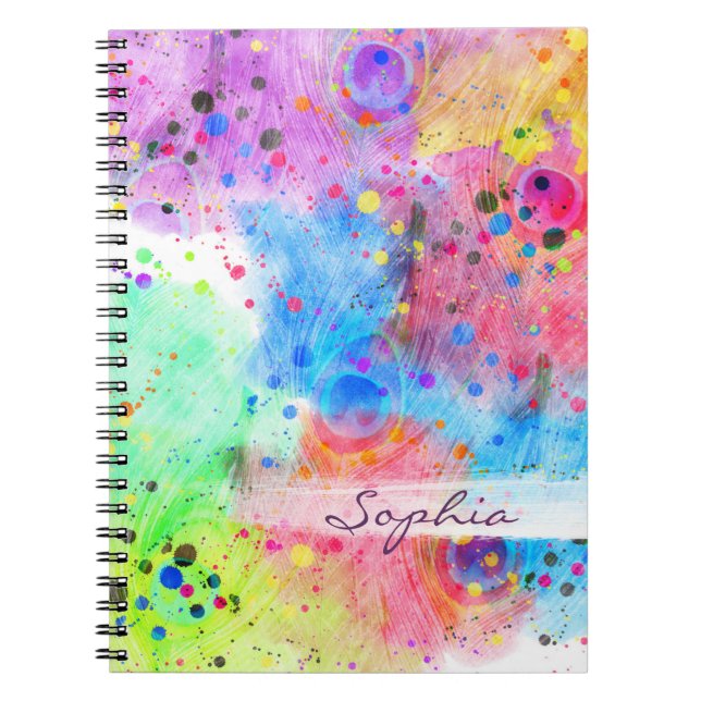 Carnet Aquarelles cool plumes paon abstrait motif (Devant)