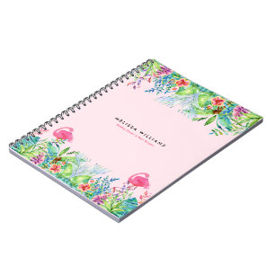 Carnet Aquarelles Fleurs tropicales et flamants roses