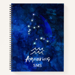 Carnet Aquarius Zodiac Constellation Blue Galaxy Monogram