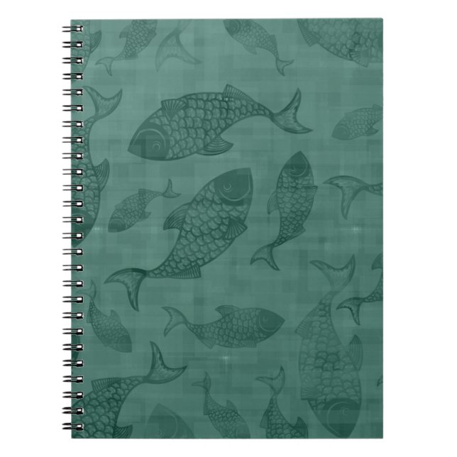 Carnet Aquatic Fish Stencil Art Teal Bokeh Pattern (Devant)