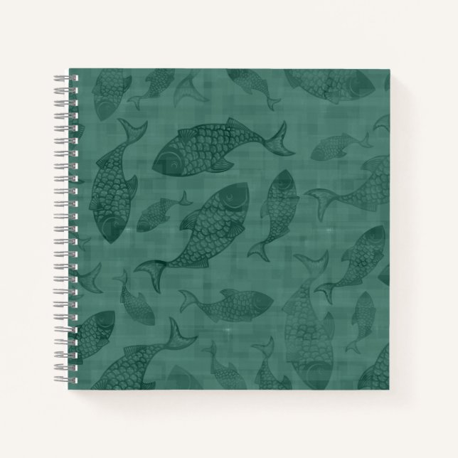 Carnet Aquatic Fish Stencil Art Teal Bokeh Pattern (Devant)