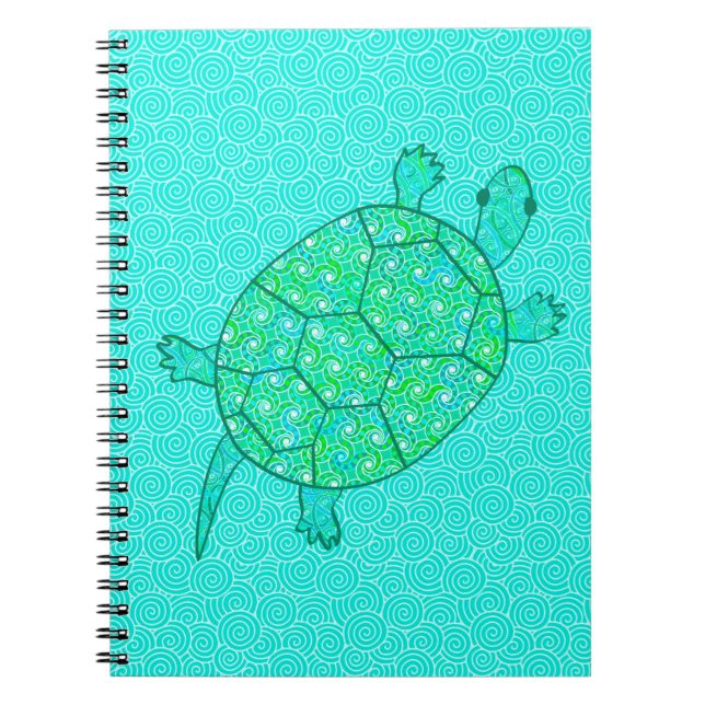 Carnet Arabesque swirl turtle - shades of seafoam green (Devant)