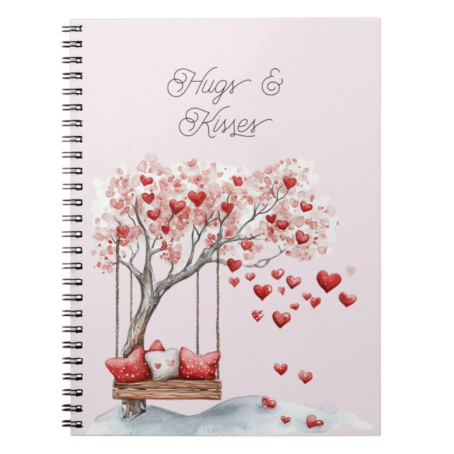 Carnet Arbre à coeurs rouges Balançoire Câlins Baisers   (Devant)