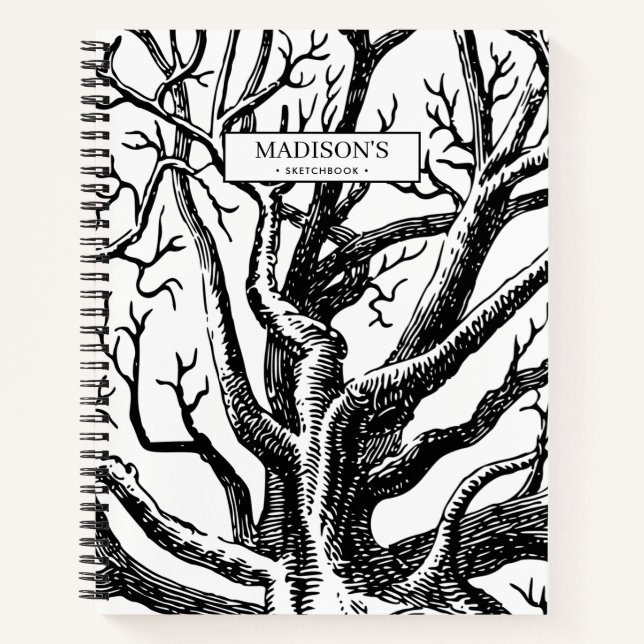 Carnet Arbre Abstrait rustique noir et blanc (Devant)
