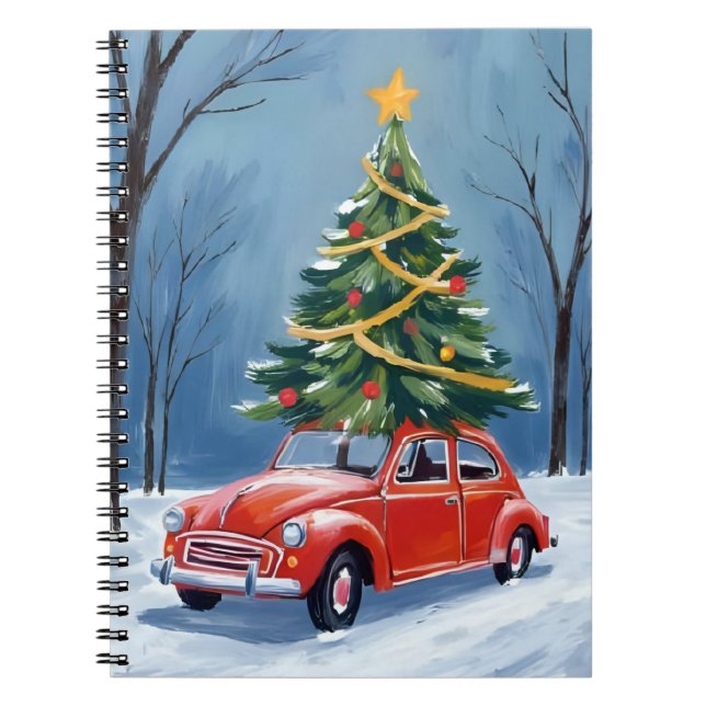 Carnet Arbre de Noël de voiture rouge antique (Devant)