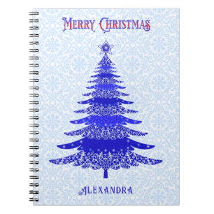 Carnet Arbre de Noël moderne bleu Personnalisé