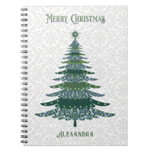Carnet Arbre de Noël moderne Vert Blanc Personnalisé