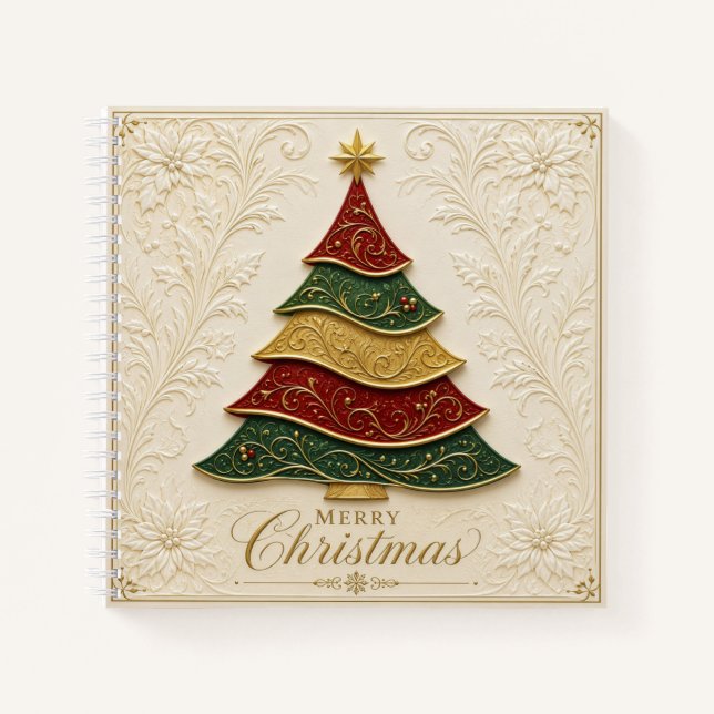 Carnet Arbre de Noël orné d'émail doré (Devant)