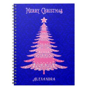 Carnet Arbre de Noël rose flocons de neige personnalisés