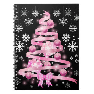 Carnet Arbre de Noël rose pâle blanc Snowflake
