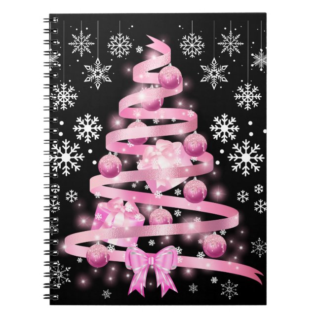 Carnet Arbre de Noël rose pâle blanc Snowflake (Devant)