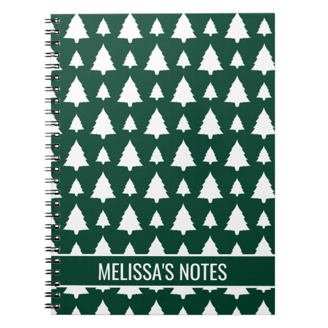 Carnet Arbre de Noël vert et blanc Motif et texte (Devant)