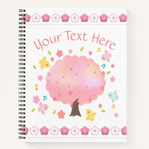 Carnet Arbre de printemps et oiseaux personnalisés