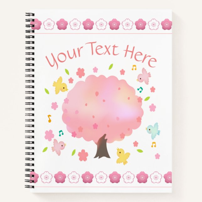 Carnet Arbre de printemps et oiseaux personnalisés (Devant)