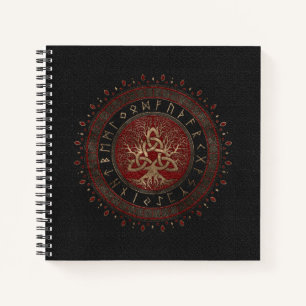 Carnet Arbre de vie avec Triquetra Black Rouge cuir