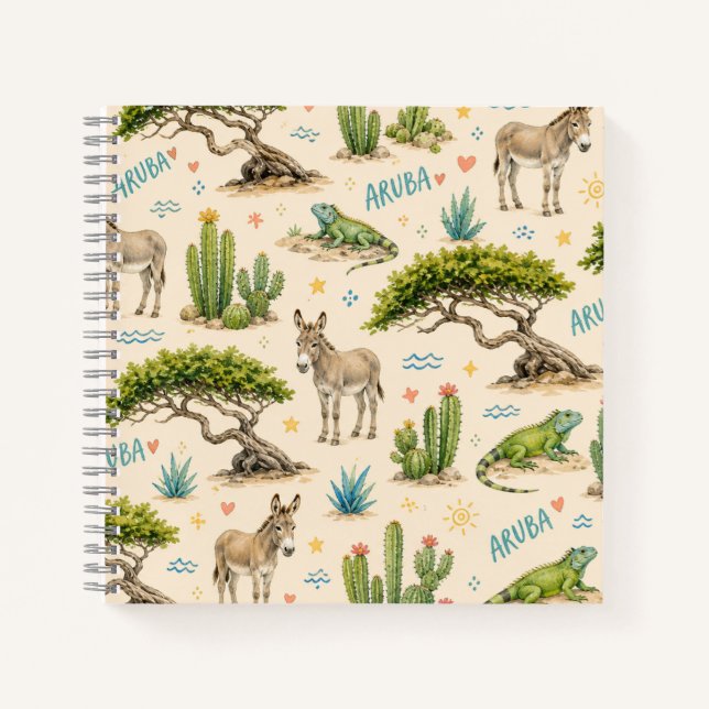 Carnet Arbre divi d'Aruba, âne, iguane, cactus (Devant)
