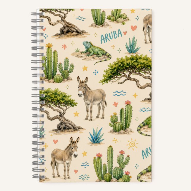 Carnet Arbre divi d'Aruba, âne, iguane, cactus (Recto)