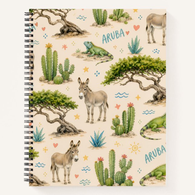 Carnet Arbre divi d'Aruba, âne, iguane, cactus (Devant)