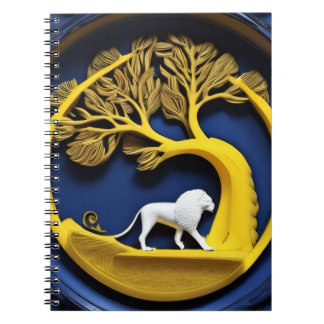 Carnet Arbre doré encadrant un lion blanc