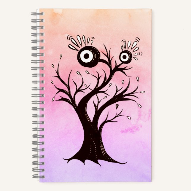 Carnet Arbre fou Créature Encre Art Imaginaire rose (Recto)