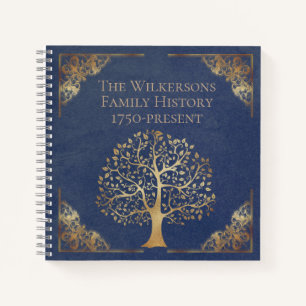 Carnet Arbre Généalogique de Famille Bleu et Or Vintage G