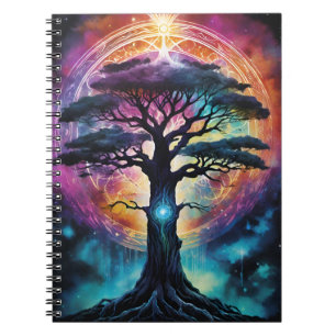 Carnet Arbre lumineux arc-en-ciel Yggdrasil de vie coloré