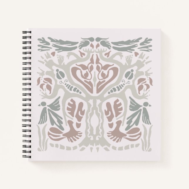Carnet Arbre oiseau dessiné à la main abstrait symétrique (Devant)