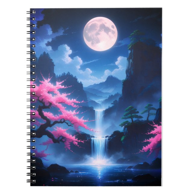 Carnet Arbre Sakora-Cascade au Clair de Lune avec Cerisie (Devant)
