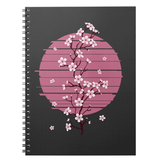 Carnet Arbre Sakura japonais en fleurs de cerisier rétro (Devant)