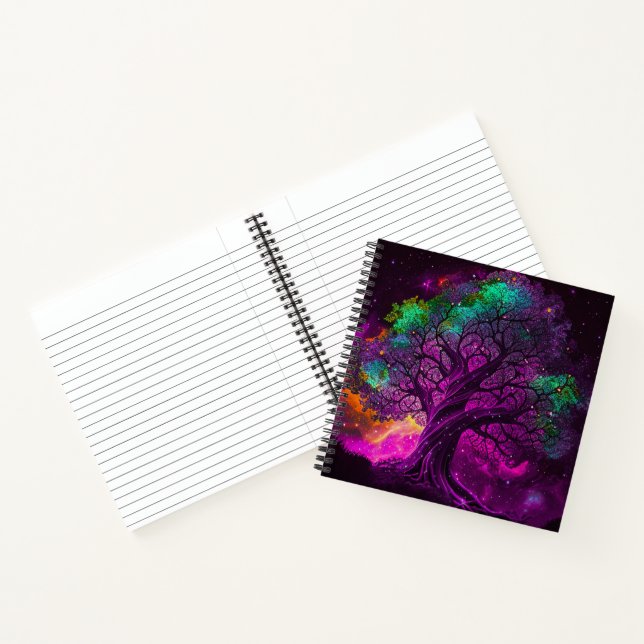 Carnet Arbre Violet Coloré Étoiles Univers Toile | (Intérieur)