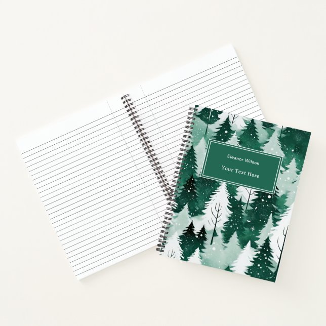 Carnet Arbres à l'aquarelle moderne Scène de Noël enneigé (Intérieur)