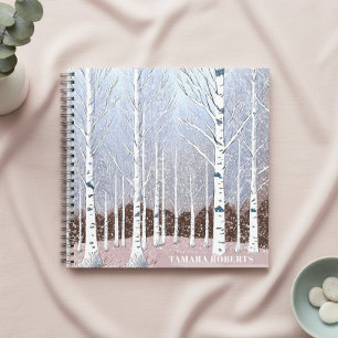 Carnet Arbres de bouleau enneigés Noël Bleu Poussiéreux I