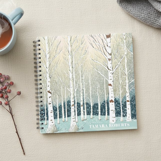 Carnet Arbres de bouleau enneigés Noël Teal ID1003 (Créateur téléchargé)