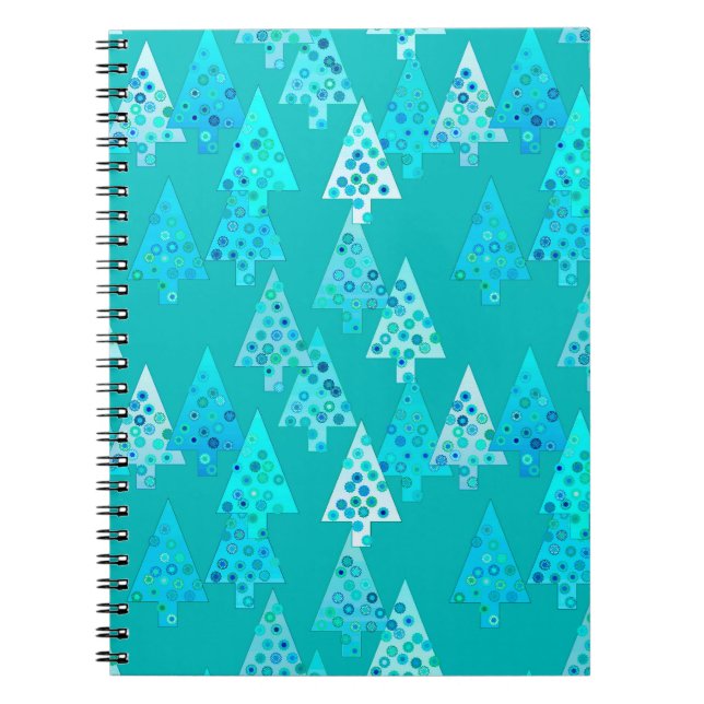 Carnet Arbres de Noël à fleurs modernes - turquoise (Devant)