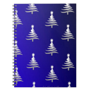 Carnet Arbres de Noël Argent sur Bleu Cobalt