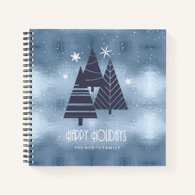 Carnet Arbres de Noël et flocons de neige Blue ID863 (Devant)