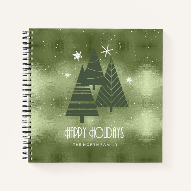 Carnet Arbres de Noël et flocons de neige Green ID863 (Devant)