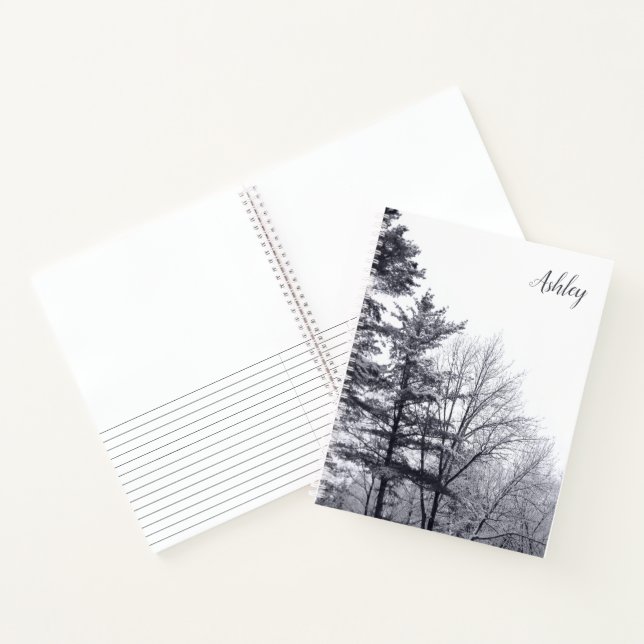 Carnet Arbres recouverts de neige avec nom personnalisé (Intérieur)
