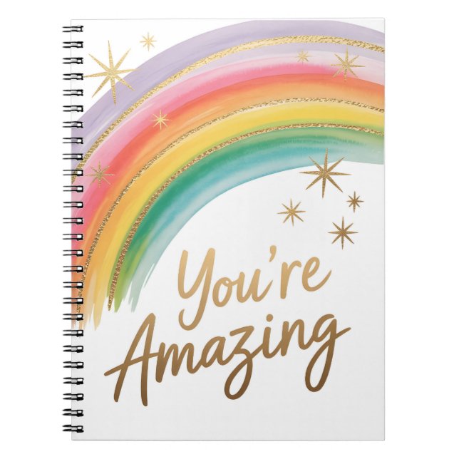 Carnet Arc-en-ciel avec paillettes dorées et texte "Vous  (Devant)