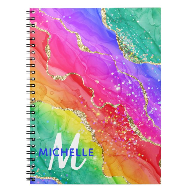 Carnet Arc-en-ciel brillant et monogramme en agate à pail (Devant)