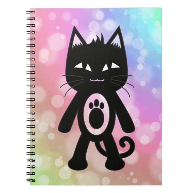 Carnet Arc-en-ciel de Kawaii et chat noir (Devant)