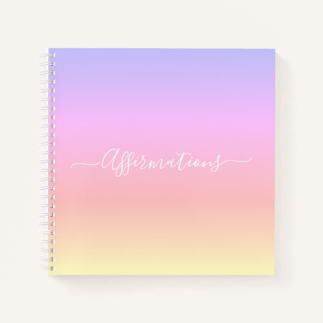 Carnet Arc-en-ciel Pastel avec Affirmations liées blanche (Devant)