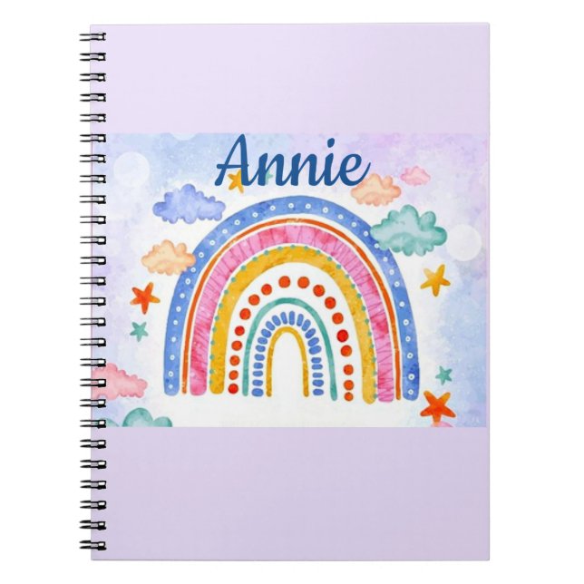 Carnet Arc-en-ciel pastel personnalisé mignon (Devant)