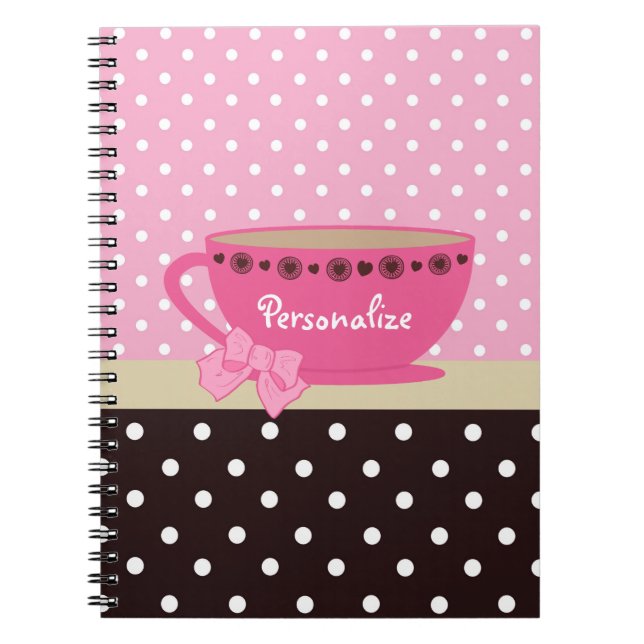 Carnet Arc rose et Brown de tasse de thé Girly nom de (Devant)