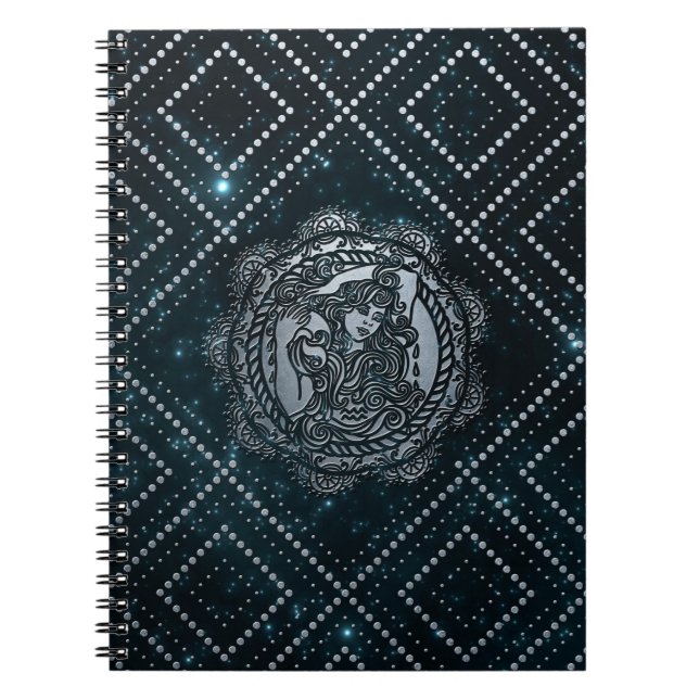 Carnet Argent de zodiaque de Verseau de relief sur le (Devant)