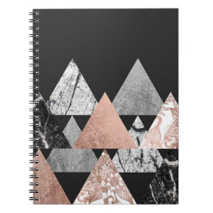 Carnet Argent rose d'or de marbre et triangles florales