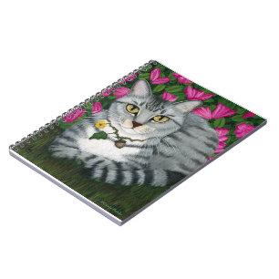 Carnet argenté d'art de chat de jardin de chat