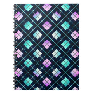 Carnet Argyle noir, bleu et rose de style rétro sci-fi de